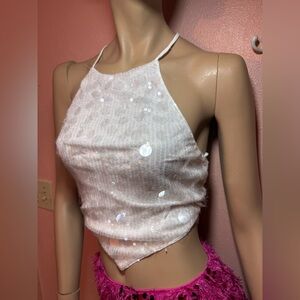 Windsor White Sequin Halter Bandana Top NWT Festival Coachella EDC